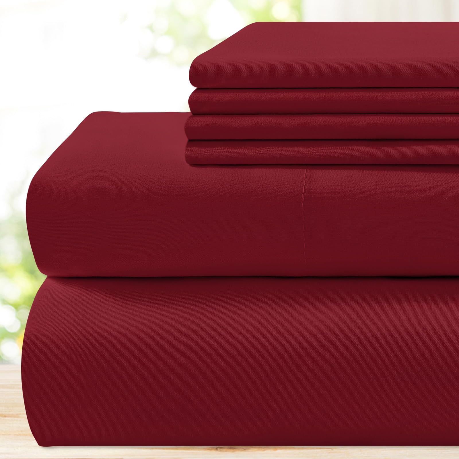 Bysure 6 Pieces Bed Sheets Set(King, Burgundy) - Hotel Luxury Super Soft 1800 Thread Count 100% Microfiber Sheets With Deep Pock