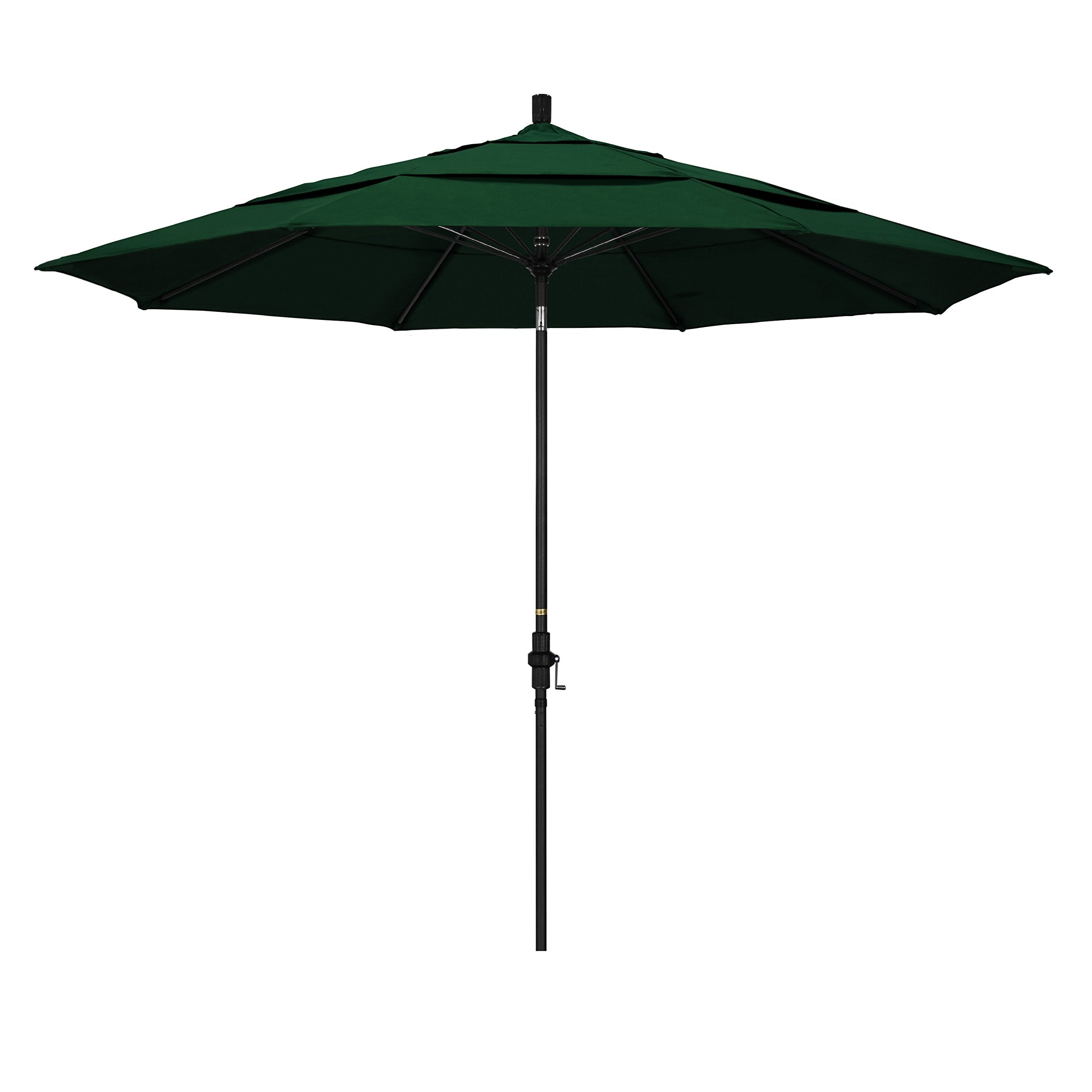 California Umbrella 11' Round Aluminum Pole Fiberglass Rib Market Umbrella, Crank Lift, Collar Tilt, Black Pole, Sunbrella Fores