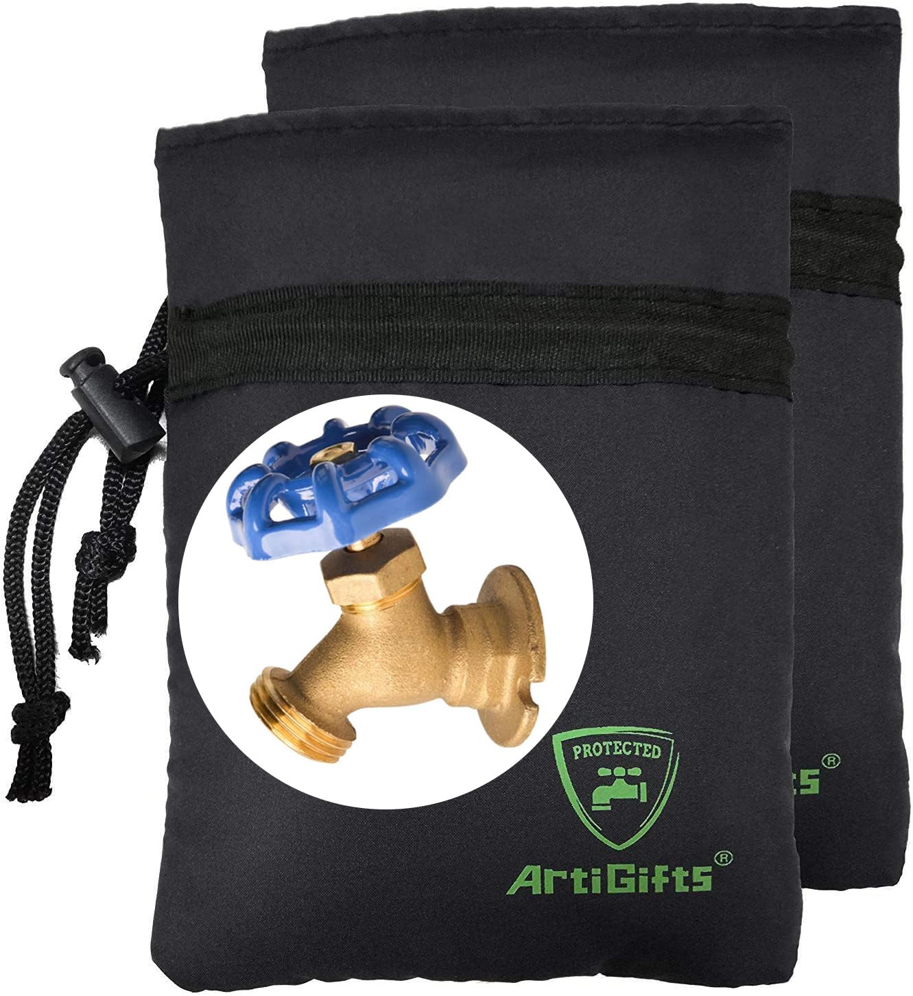 Artigifts Pro Outdoor Faucet Cover Socks For Winter Freeze Protection, 5.9' W X 7.7' H, Black, Set Of 2