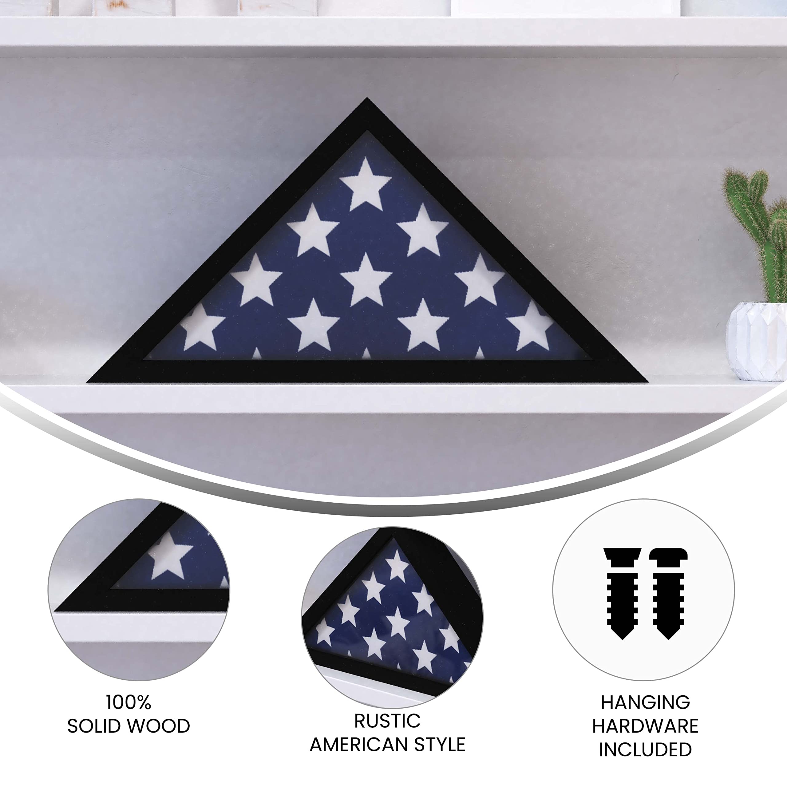 Flash Furniture Sheehan Memorial Flag Display Case - Black Solid Wood Military Flag Display Case For 9.5 X 5 American Veteran Flag