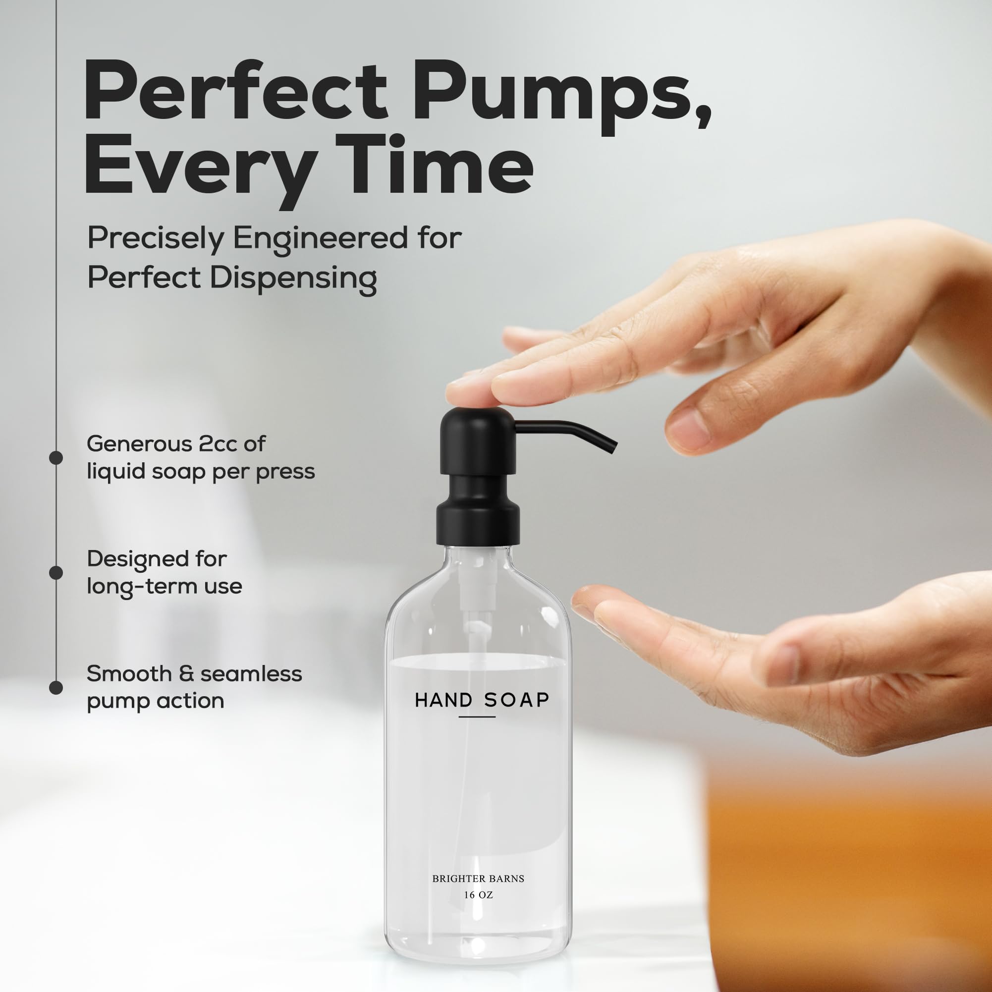 Clear Glass Hand And Dish Soap Dispenser Set By Brighter Barns - Kitchen Soap Dispenser Set & Pump - Farmhouse Soap Dispenser Fo