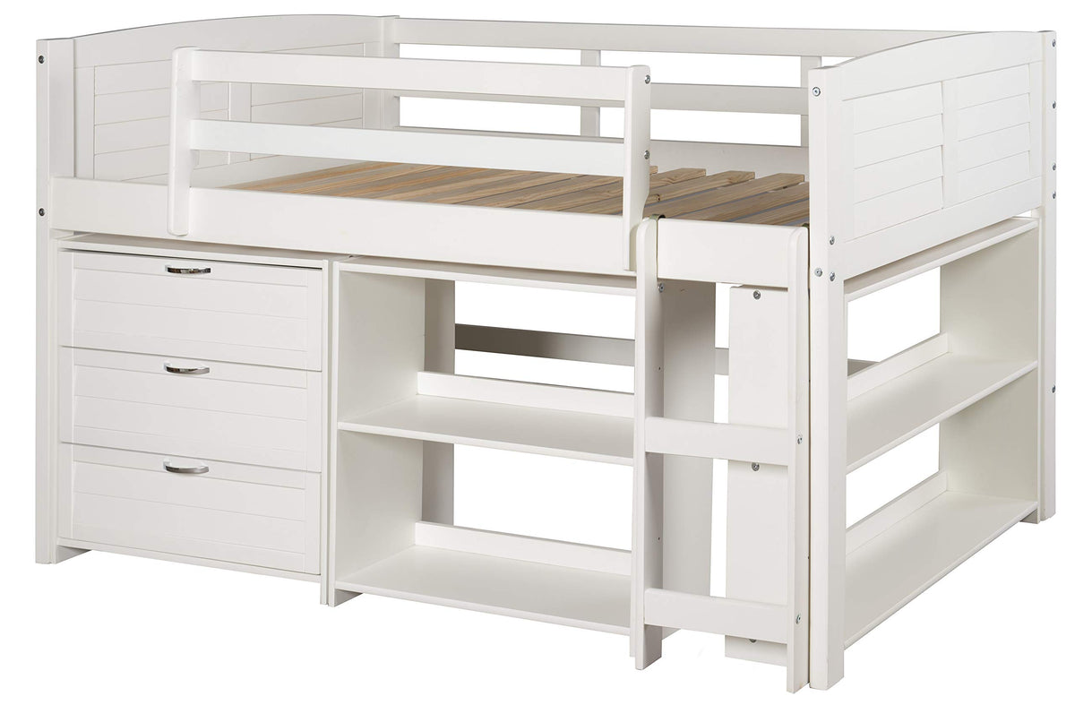 Donco Kids Louver Panel Twin Modular Low Loft Bed in White Finish - Combo Set B