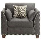 Acme Laurissa Track Arm Chair with Nailhead Trim in Light Charcoal Linen