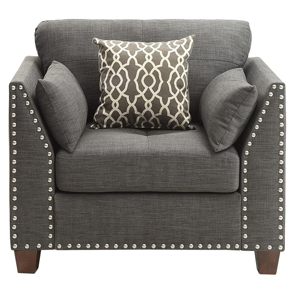 Acme Laurissa Track Arm Chair with Nailhead Trim in Light Charcoal Linen