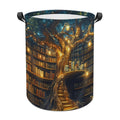 Mysterious Bookshelf Laundry Hamper Large Foldable Laundry Basket 17.3x17.3 inch,with Handles Storage Bin Water Resistant Organi