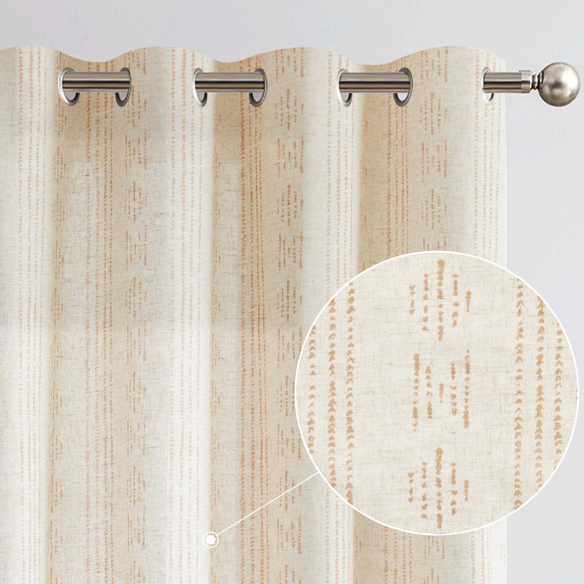 Jinchan Boho Curtains Linen Curtains For Living Room Tan On Beige Farmhouse Curtains 63 Inch Length Geometric Striped Patterned