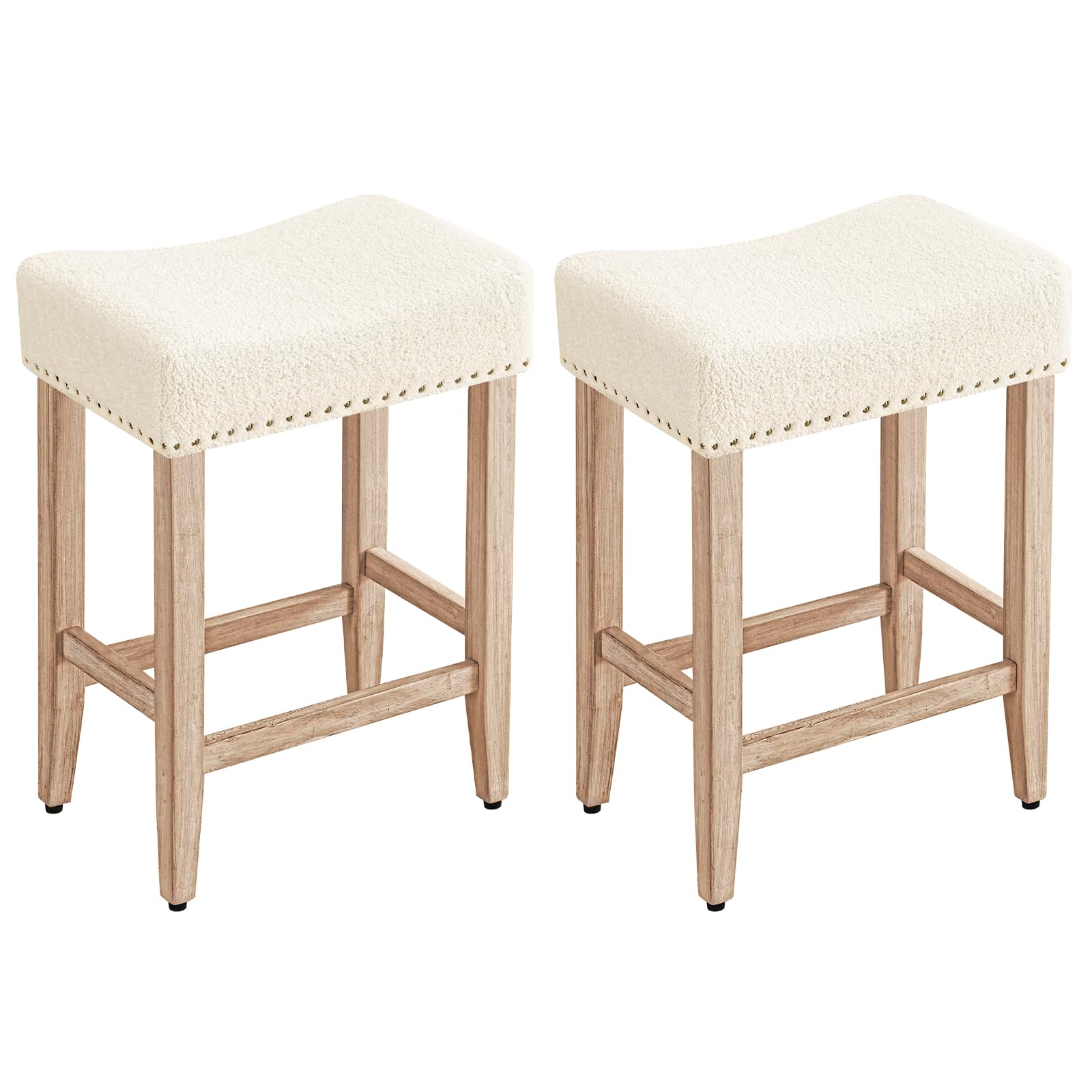 Furniliving Bar Stools Set of 2,25.7 inch Counter Height Bar Stools,Upholstered Kitchen Barstools with Solid Wooden Legs, Saddle