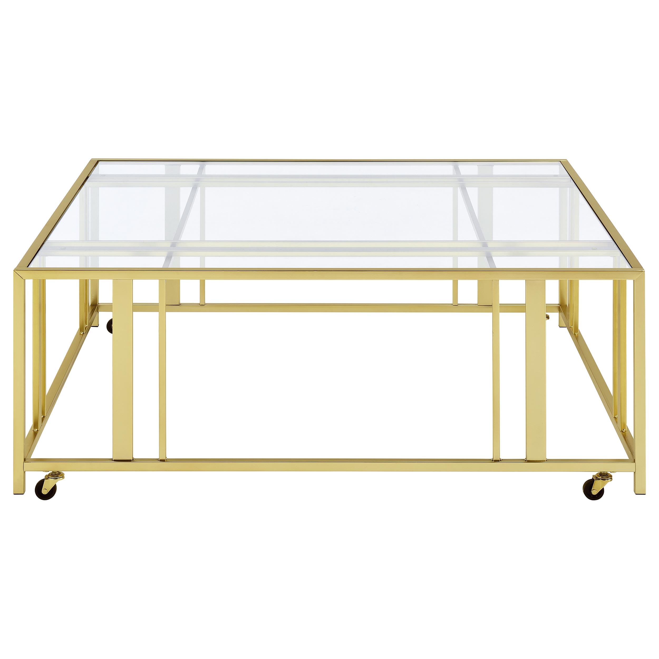 Coaster Home Furnishings Adri Square Glass Top Coffee Table with Casters Matte Brass
