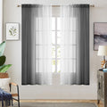 Black Ombre Faux Linen Sheer Curtains for Bedroom Living Room Rod Pocket, 2 Tone Reversible Gradient Voile Semi Window Curtains,