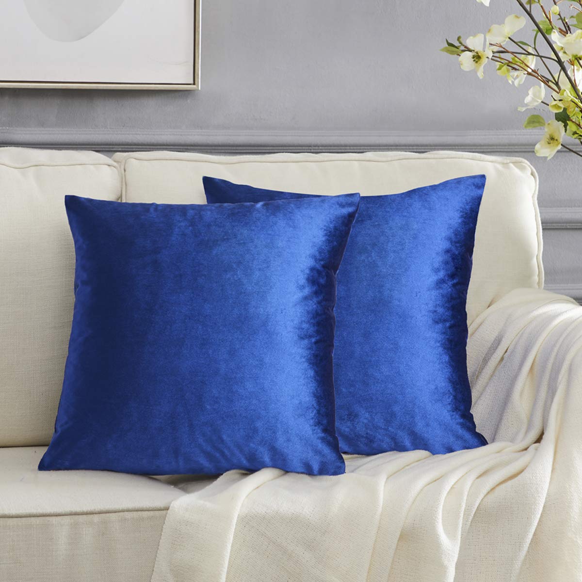 Gigizaza Decor Throw Couch Pillow Covers,Set Of 2 Sofa Cushion Blue Pillow Covers,Velvet Pillow Cases 24 X 24Inch