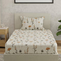Huesland By Ahmedabad Cotton 144 Tc Bedsheet For Single Bed With 1 Pillow Cover | White & Tangerine Orange