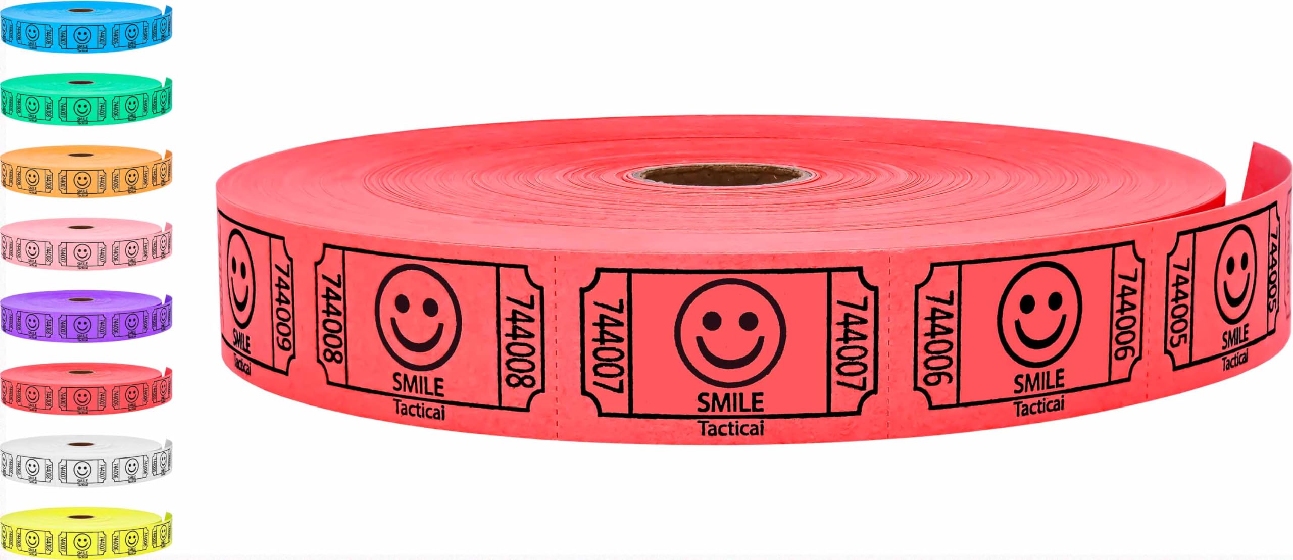 Tacticai 2000 Raffle Tickets, Smile, Red (8 Color Selection), Single Roll, Ticket For Events, Entry, Class Reward, Fundraiser &