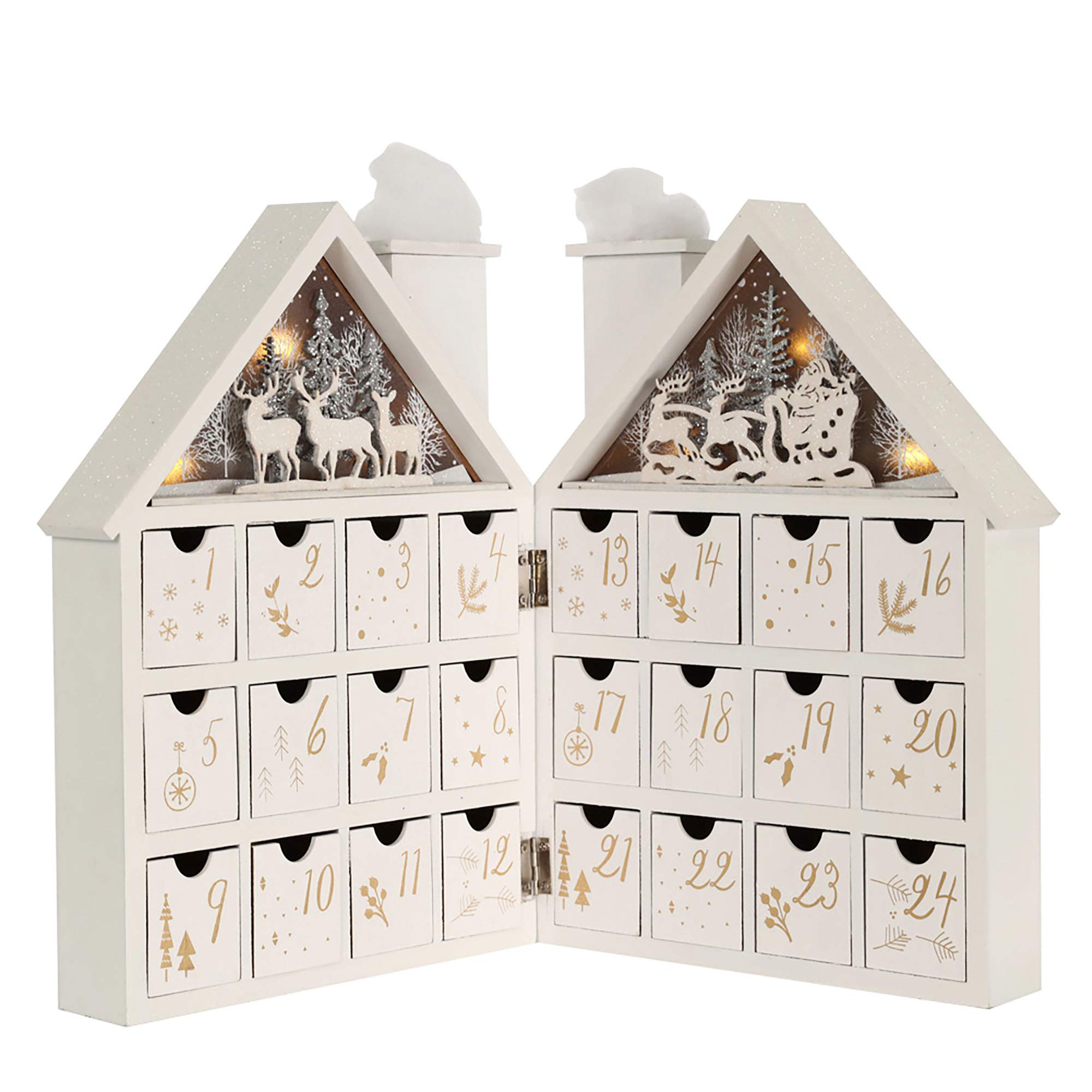 PIONEER-EFFORT Wooden Christmas Advent Calendar House with 24 Drawers and Led Lights Countdown Calendars for Christmas Decoratio
