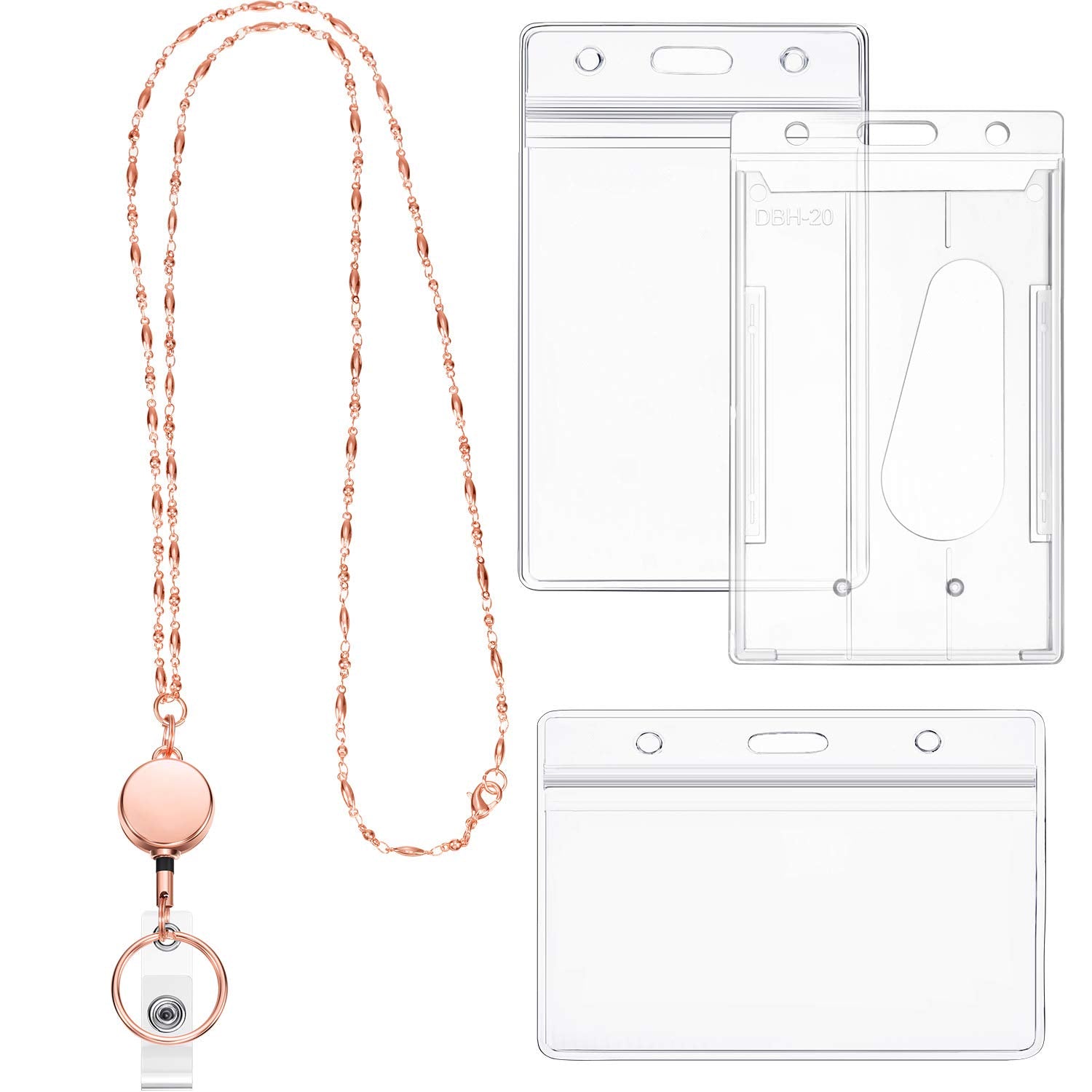 Retractable Badge Reel Lanyard With Id Holder For Women, Fashion Cruise Lanyard Stainless Steel Necklace With 3 Pieces Name Badg