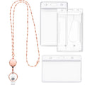 Retractable Badge Reel Lanyard With Id Holder For Women, Fashion Cruise Lanyard Stainless Steel Necklace With 3 Pieces Name Badg