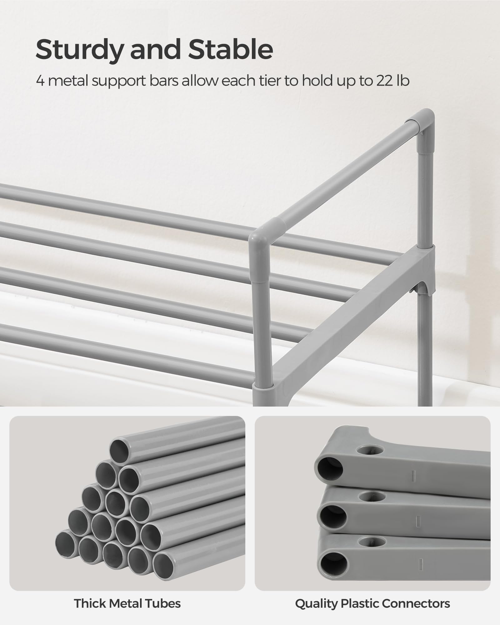 Songmics Shoe Rack, 2 Tier Shoe Organizer, Metal Shoe Storage Shelf For 10 Pairs Of Shoes, Easy To Assemble, Entryway, Grey Ulsa012G01