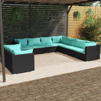 vidaXL - 9 Piece Patio Lounge Set with Cushions in Black Poly Rattan, Featuring Modular Design, Weather-Resistant Material, Comfortable Seating with Thick Padded Cushions