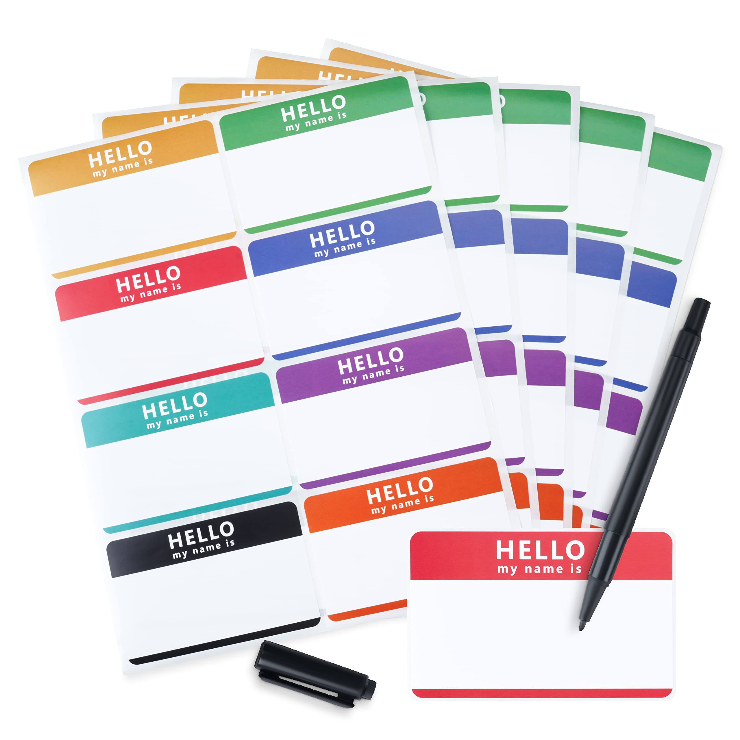 Hello Name Tags Stickers 352 Pcs (3.5 X 2.25 Inches) With Waterproof Marker-Assorted Large Hello Name Stickers With Colorful Bor