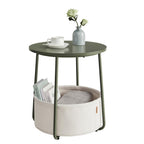 Vasagle End Table, Small Bedside Table With Fabric Basket, Modern Nightstand, Round Side Table, For Living Room, Bedroom, Forest Green And Cream White Ulet223C80