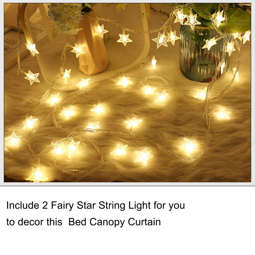 Akiky Princess Canopy Bed Curtains Set Sheer Curtain For Twin Full Queen Size Bed Drapes,8 Panels Canopies With Light,Room D  Co