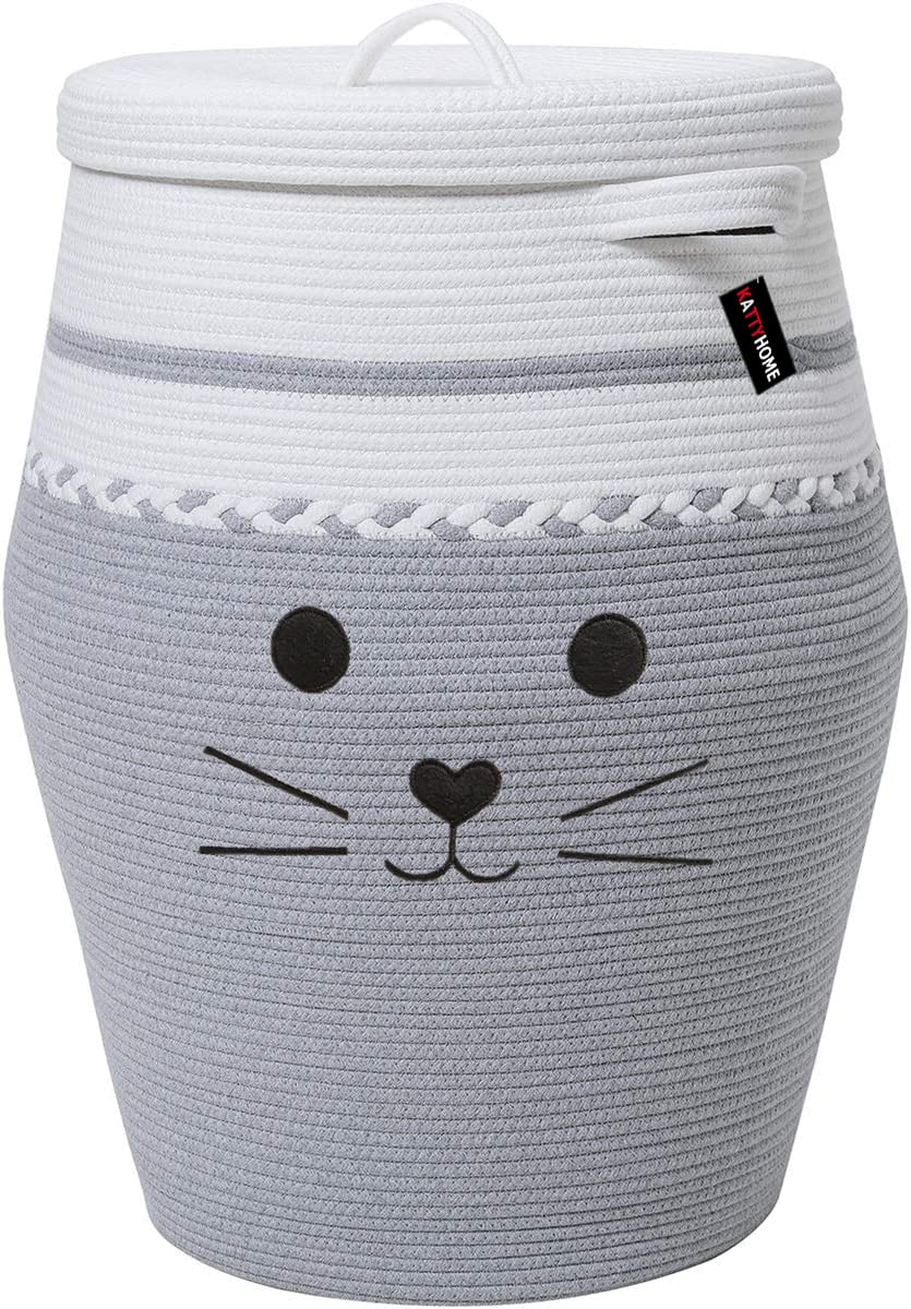 Gleckn Laundry Basket, Toy Storage Basket, Cloth Storage Basket, Laundry Bag Bin Hamper Washable (Grey & White)