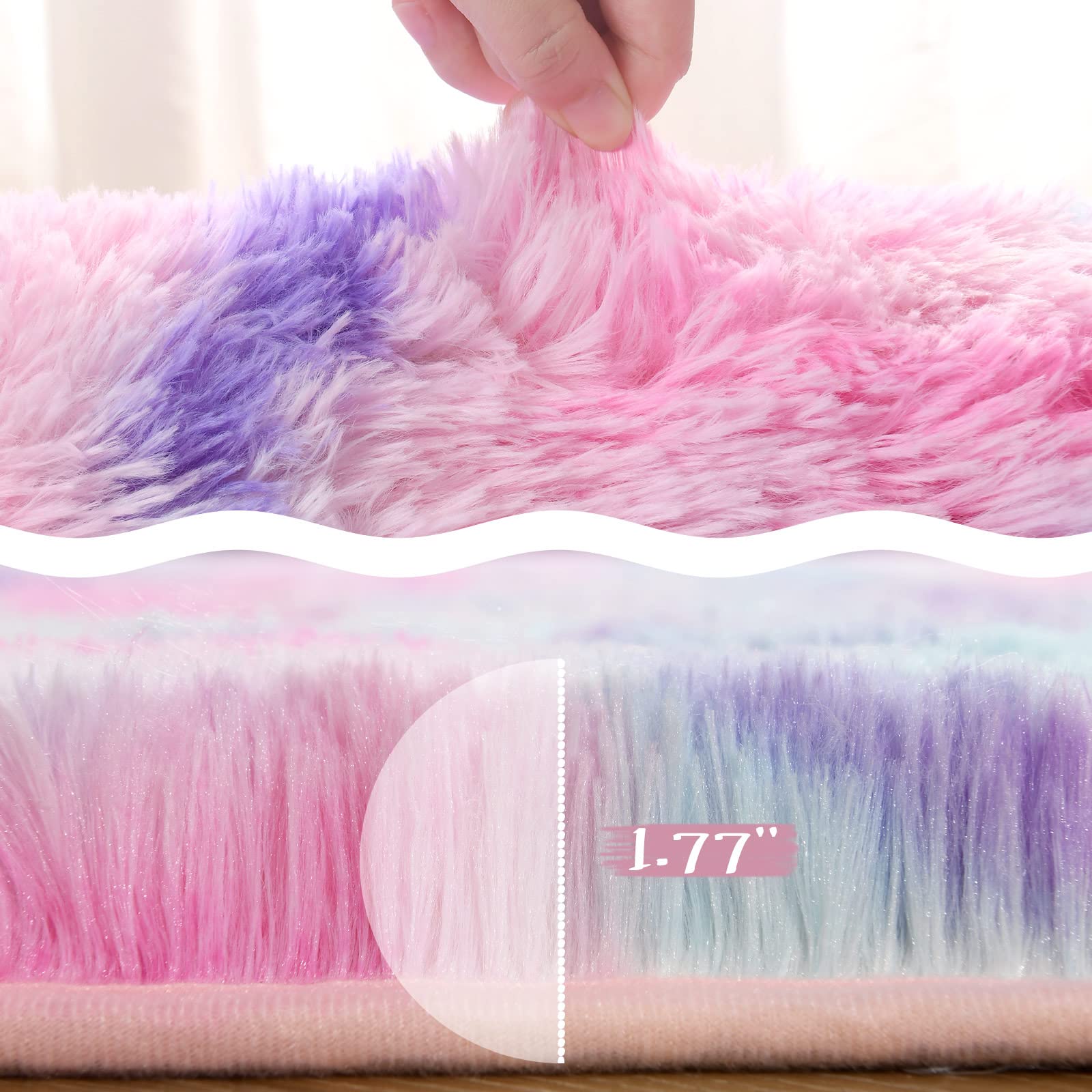 Lochas Luxury Fluffy Rainbow Area Rug For Girls Bedroom 4X6, Soft Fuzzy Kids Rugs For Bedroom Boys Playroom, Cute Colorful Tie D