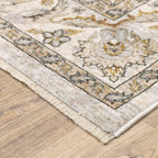 HomeRoots 509400 10 x 13 ft. Ivory & Gray Oriental Power Loom Stain Resistant Rectangle Area Rug with Fringe