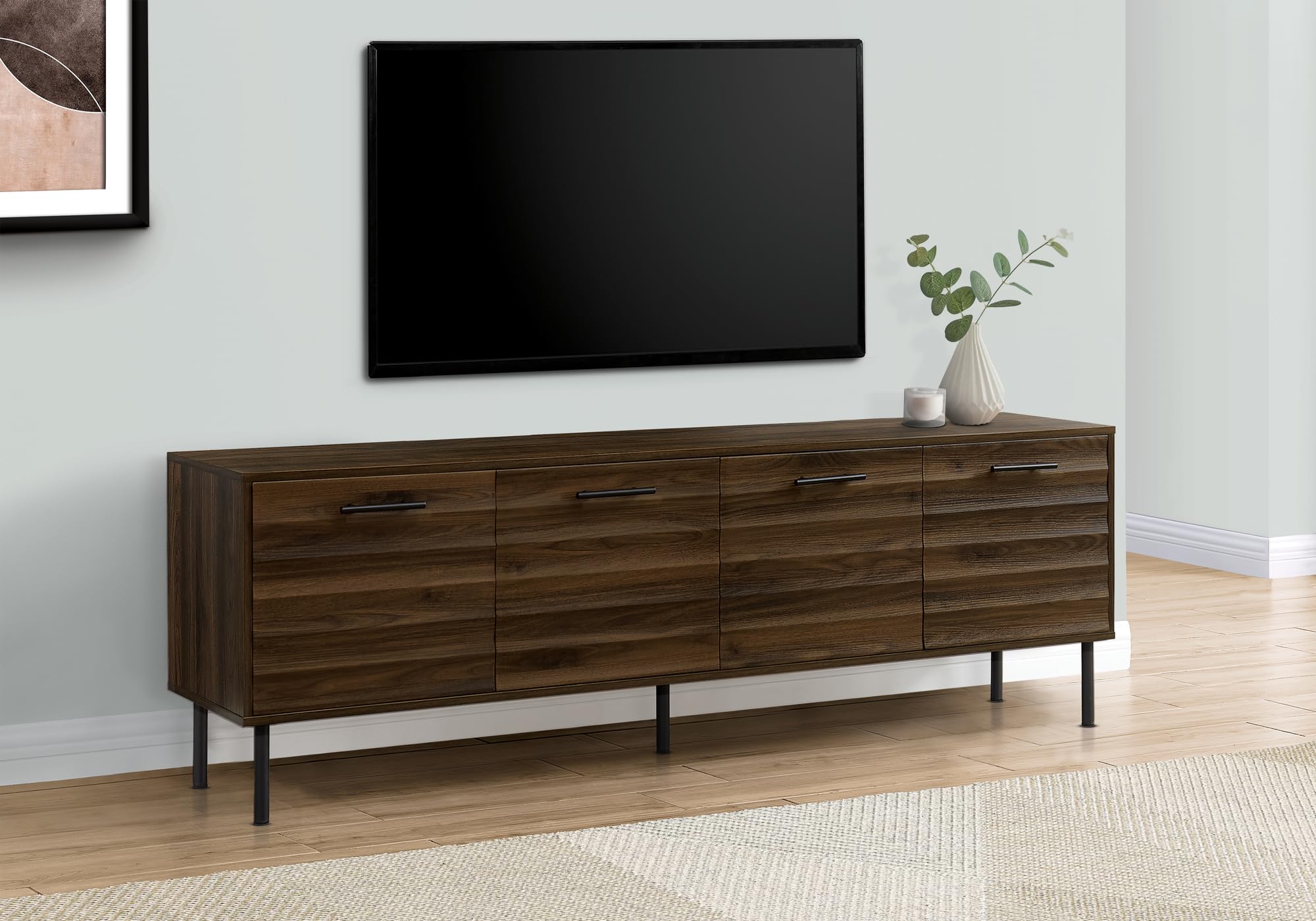 Monarch Specialties I 2727 TV Stand 72'– Media Console with Cabinets, Brown Laminate & Black