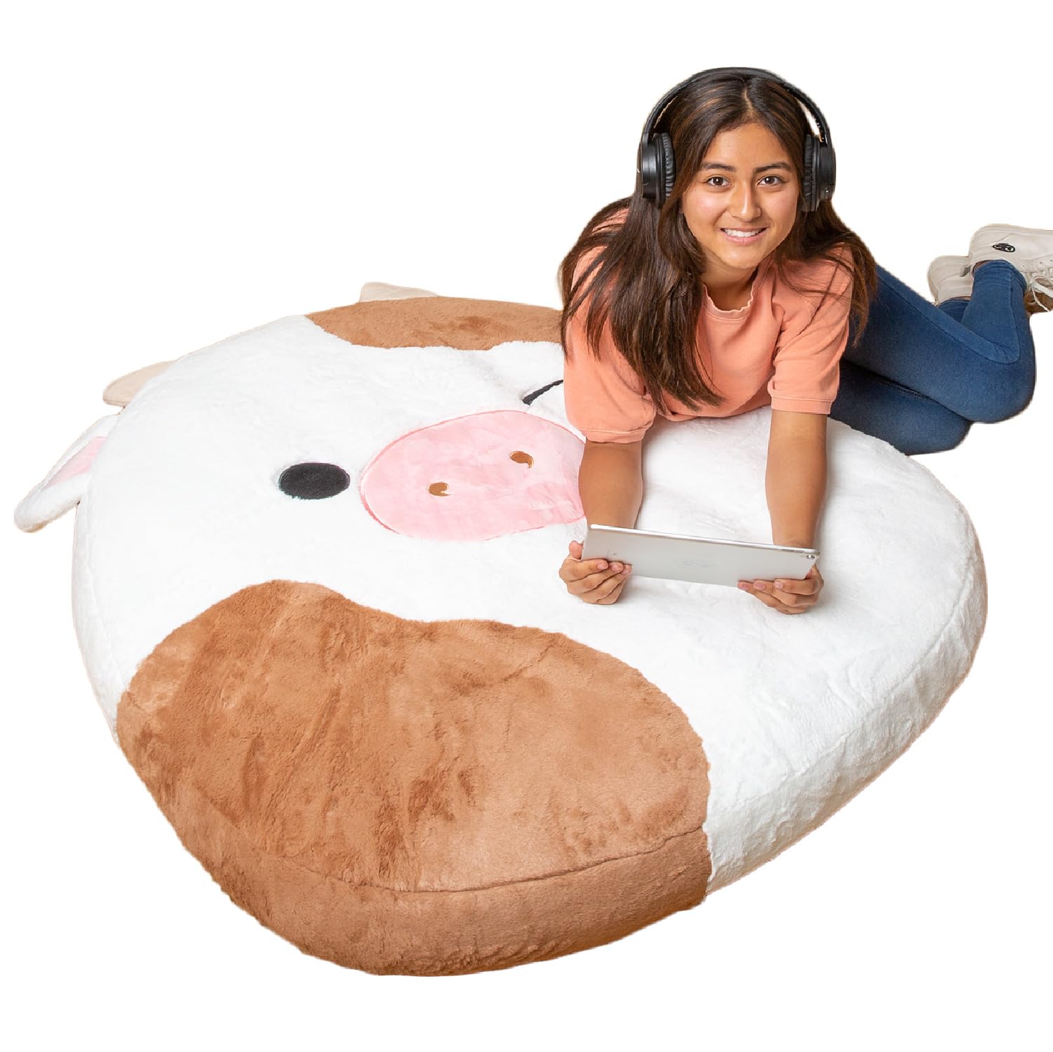 BigMouth x Squishmallows Original Inflat-A-Pal, Inflatable Floor Pillow, Jumbo Animal Cushion Lounger for Kids - Ronnie The Cow 