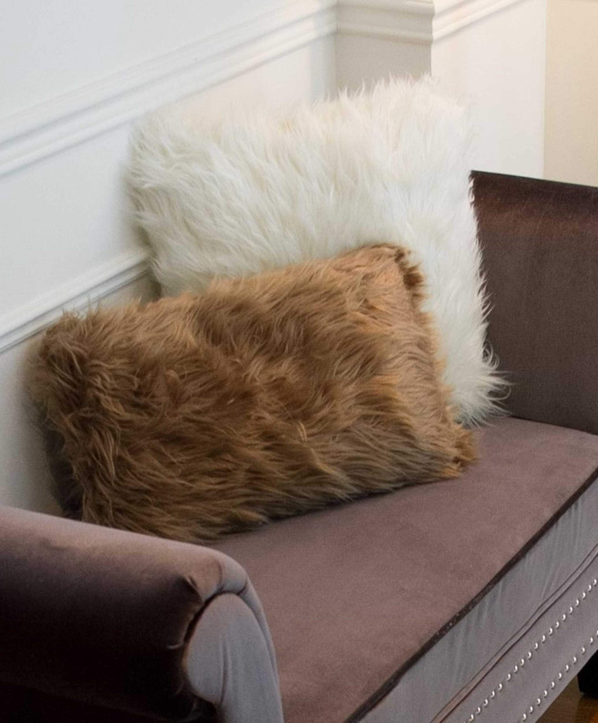HomeRoots Acrylic Plush Tan Faux Fur 2-Pack Pillow, Home Decor Pillow, Luxury Pillow For Living Room, Bedroom, Sofa, Indoor Home Decor Pillow, Rectangular Decorative Throw Pillow