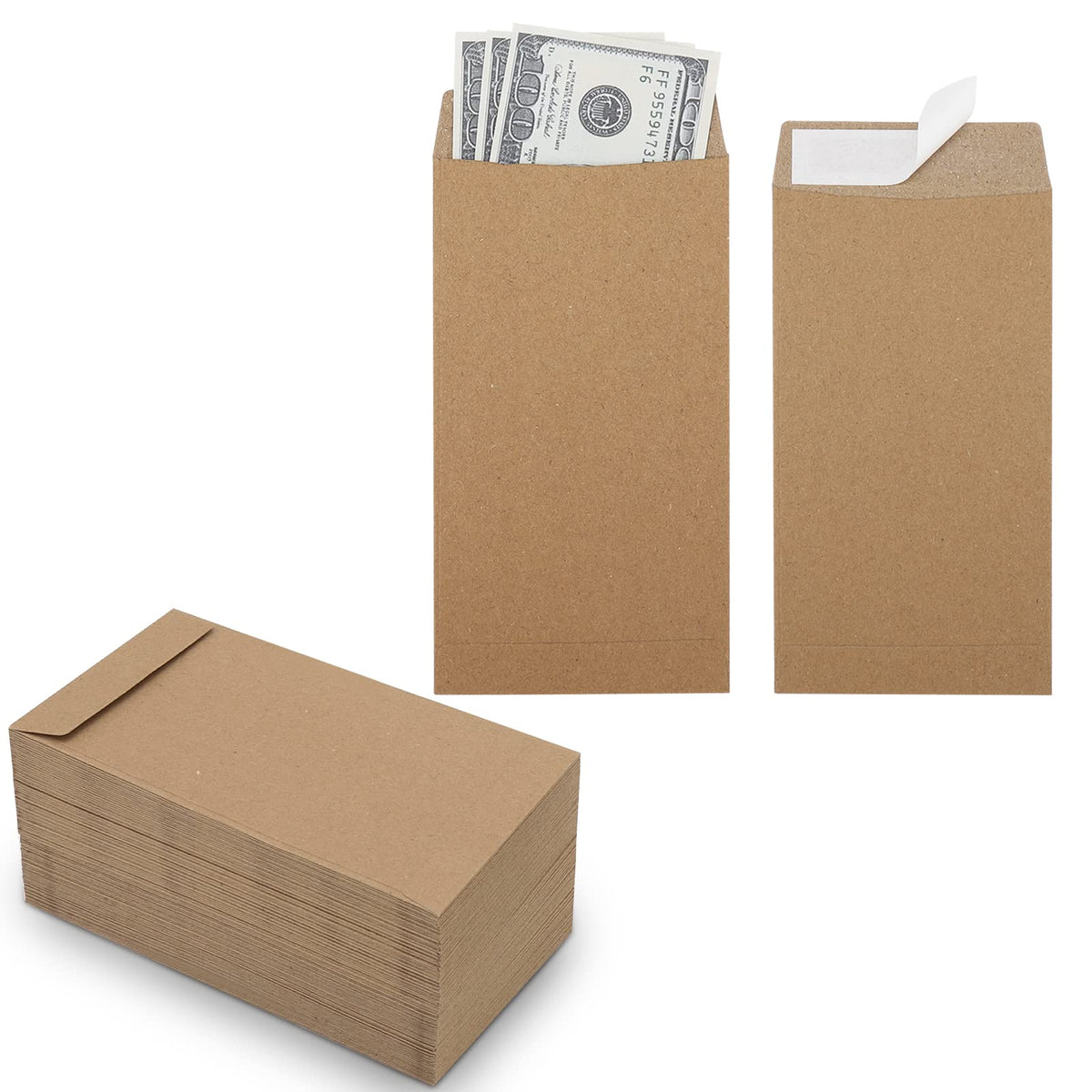 100 Pack Cash Envelopes Self Adhesive 6.7X3.5 Inch, Fit For Envelope Money Saving Challenge, Kraft Paper 120 Gsm Thick Money Env