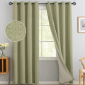 Yakamok Sage Green Linen Curtains 100% Blackout 84 Inches Long,Room Darkening Textured Curtains for Living Room Thermal Grommet 