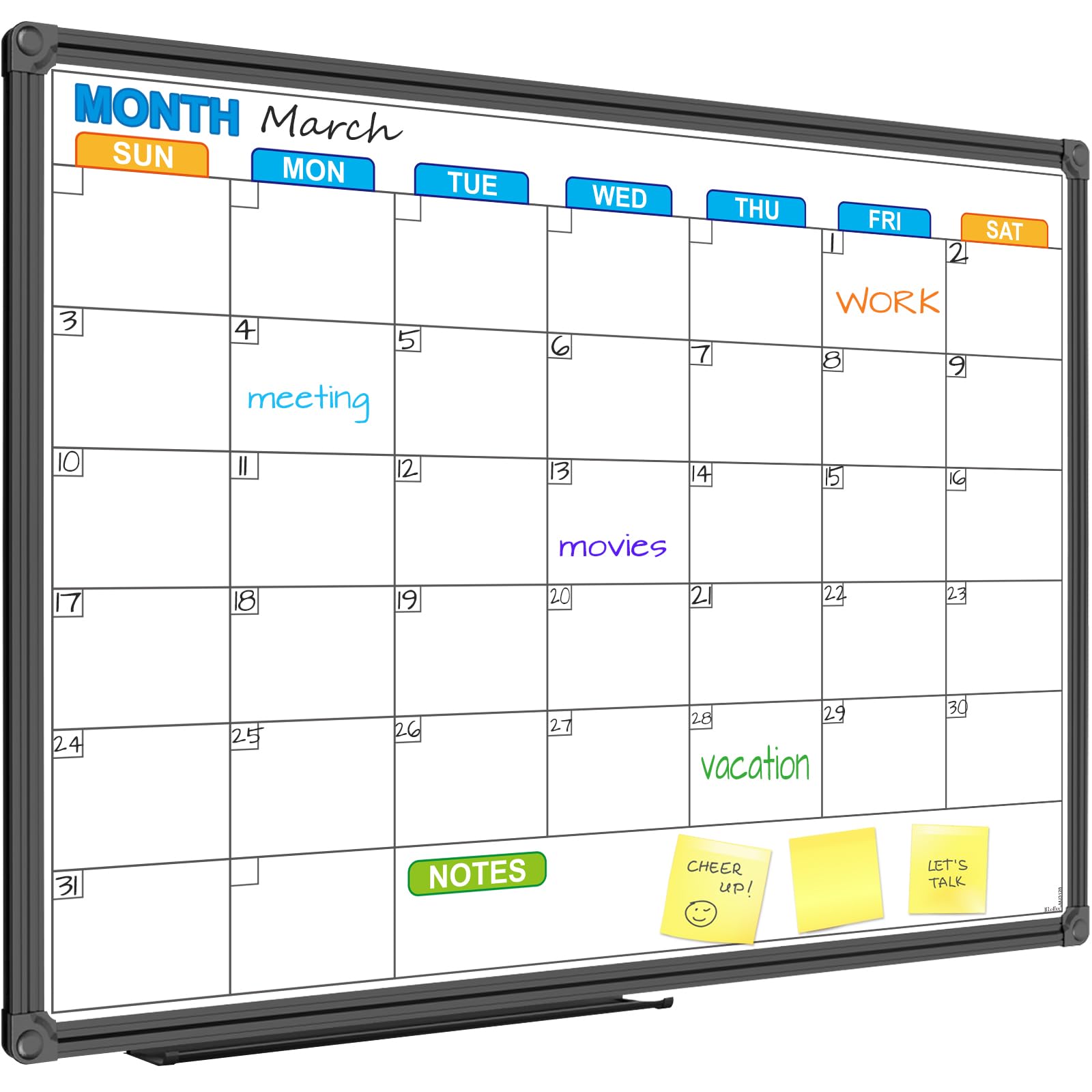 Jiloffice Dry Erase Calendar Whiteboard - Magnetic White Board Calendar Monthly 24 X 18 Inch, Black Aluminium Frame Wall Mounted