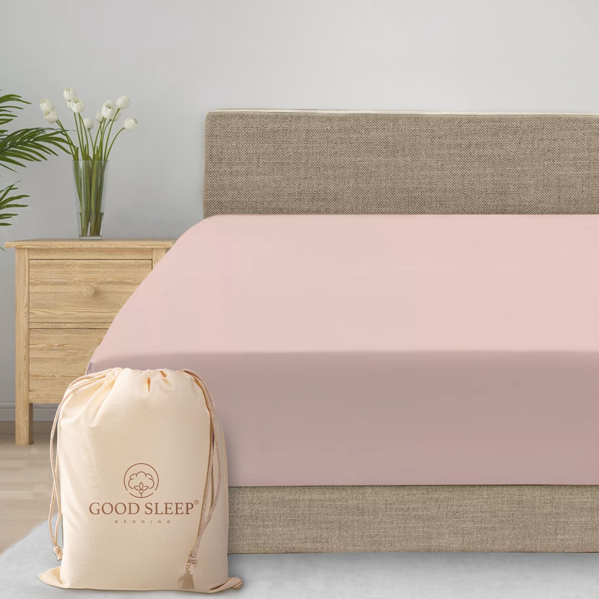 1 Piece Blush Fitted Sheet Queen, Upto 16 Inch Deep Pocket Queen Sheets, 800 Tc 100% Egyptian Cotton Queen Fitted Sheet Only, So
