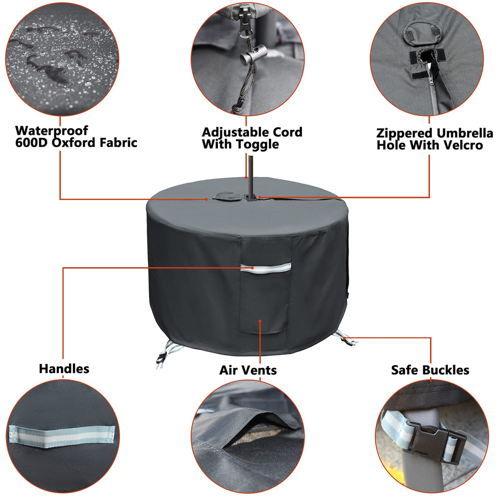 Tohonfoo Round Patio Table Cover With Umbrella Hole - 50'' Dia X 23'' H (Cover Size
