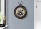 Monarch Specialties I 9090 Clocks, 18' Round, Wall Clock, Antique Brown, Traditional