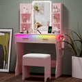 Small Vanity Desk with Mirror and Lights, Makeup Vanity with LED Lights, Pink Vanity Mirror with Lighted Desk and Chair, 3 Light