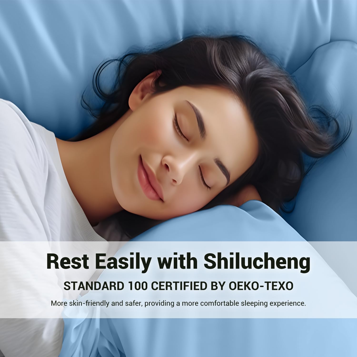 Shilucheng 4 Piece King Sheet Sets, Cooling Sheets, Blend Rayon Derived From Bamboo, Deep Pocket Up To 16', Breathable & Soft Bed Sheets, Hotel Silky Bedding Set, Lake Blue