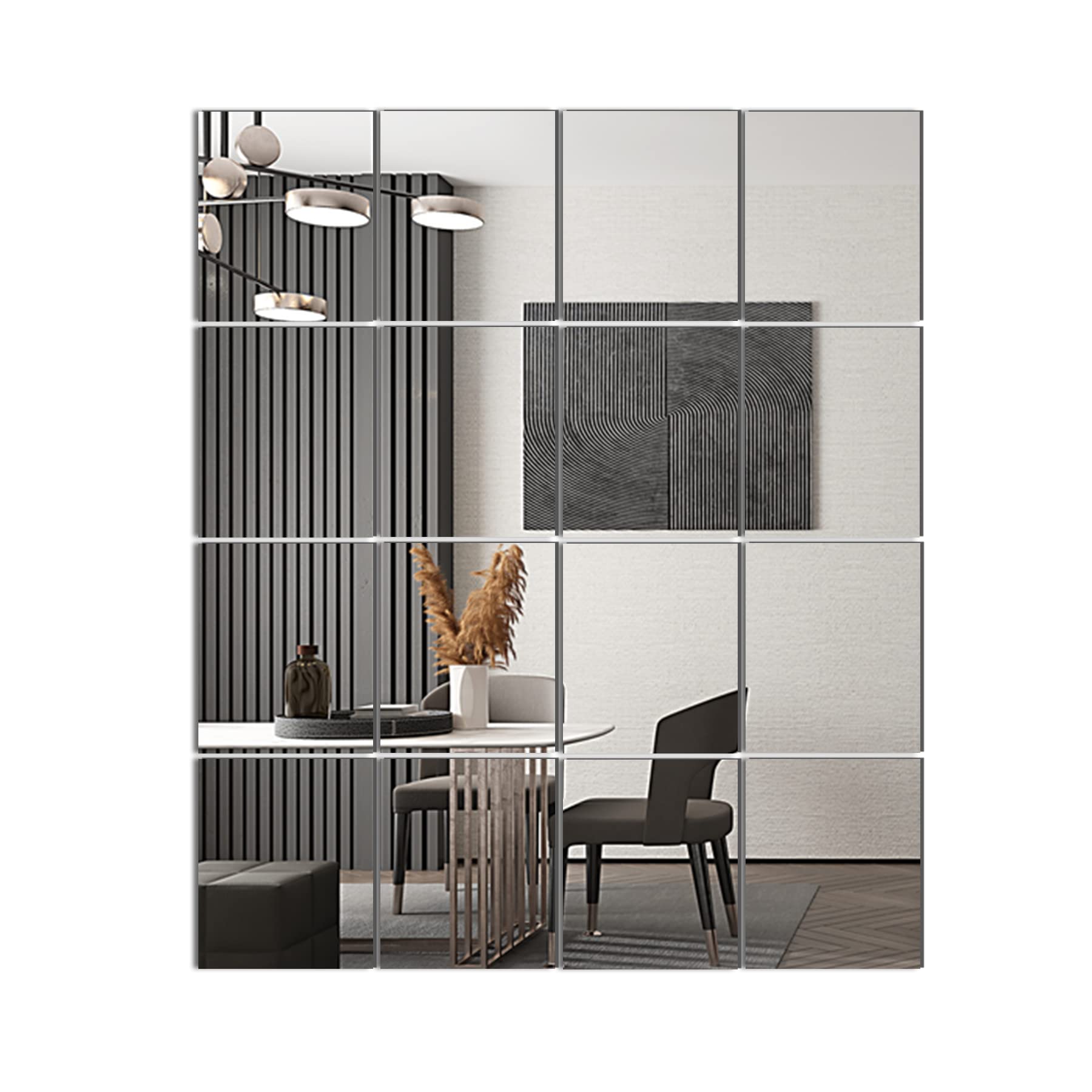 Delma Home Mirror Tiles, 14 x 12 Glass Frameless (16 PCS), Large Wall for Gym,Bedroom,Door,Bathroom (Glass - 16PCS)