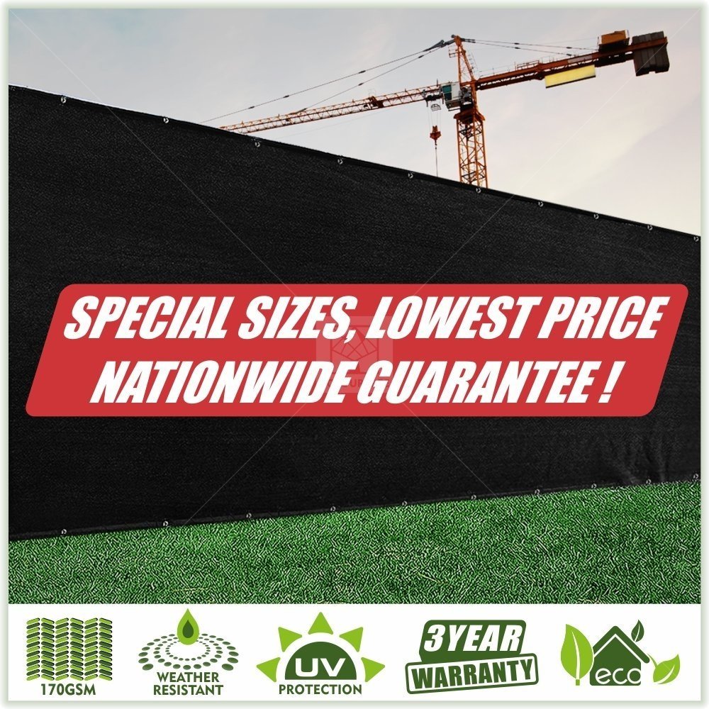 Colourtree Customized Size Fence Screen Privacy Screen Black 6' X 33' - Commercial Grade 170 Gsm - Heavy Duty - 3 Years Warranty