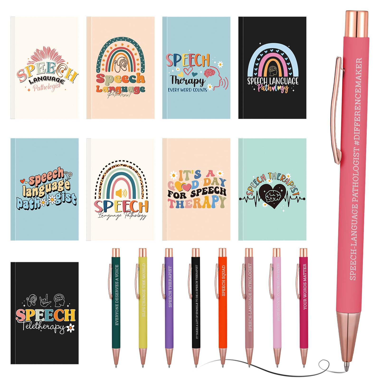 Resurhang 18 Pcs Speech Language Pathologist Gifts Set, 9 SLP Notebook Journal and 9 Ballpoint Pen with Inspirational Quotes, Ch