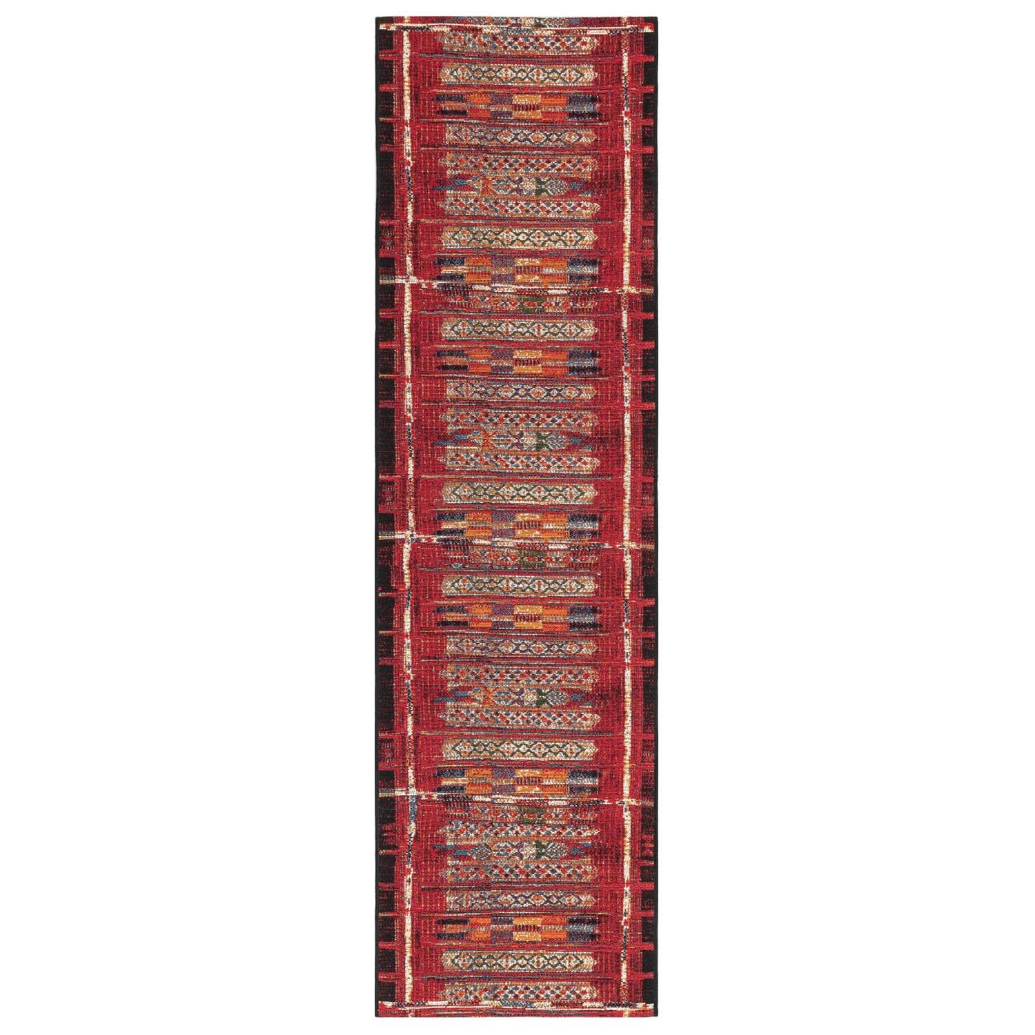 Liora Manne Marina Low Profile Durable Indoor/Outdoor Woven Rug- Tribal Stripe Red 1'11' X 7'6'