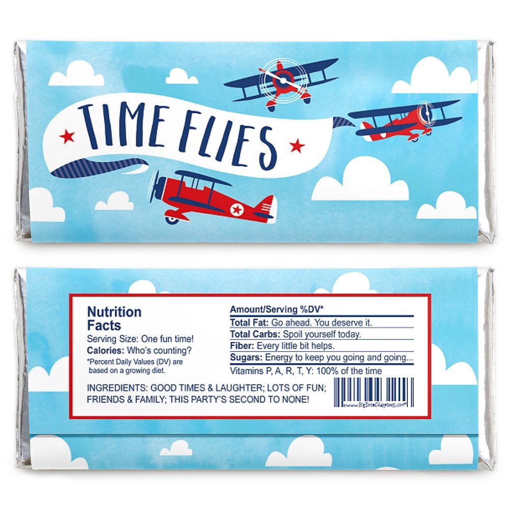 Big Dot Of Happiness Taking Flight - Airplane Candy Bar Wrapper Vintage Plane Baby Shower Or Birthday Party Favors Set 24