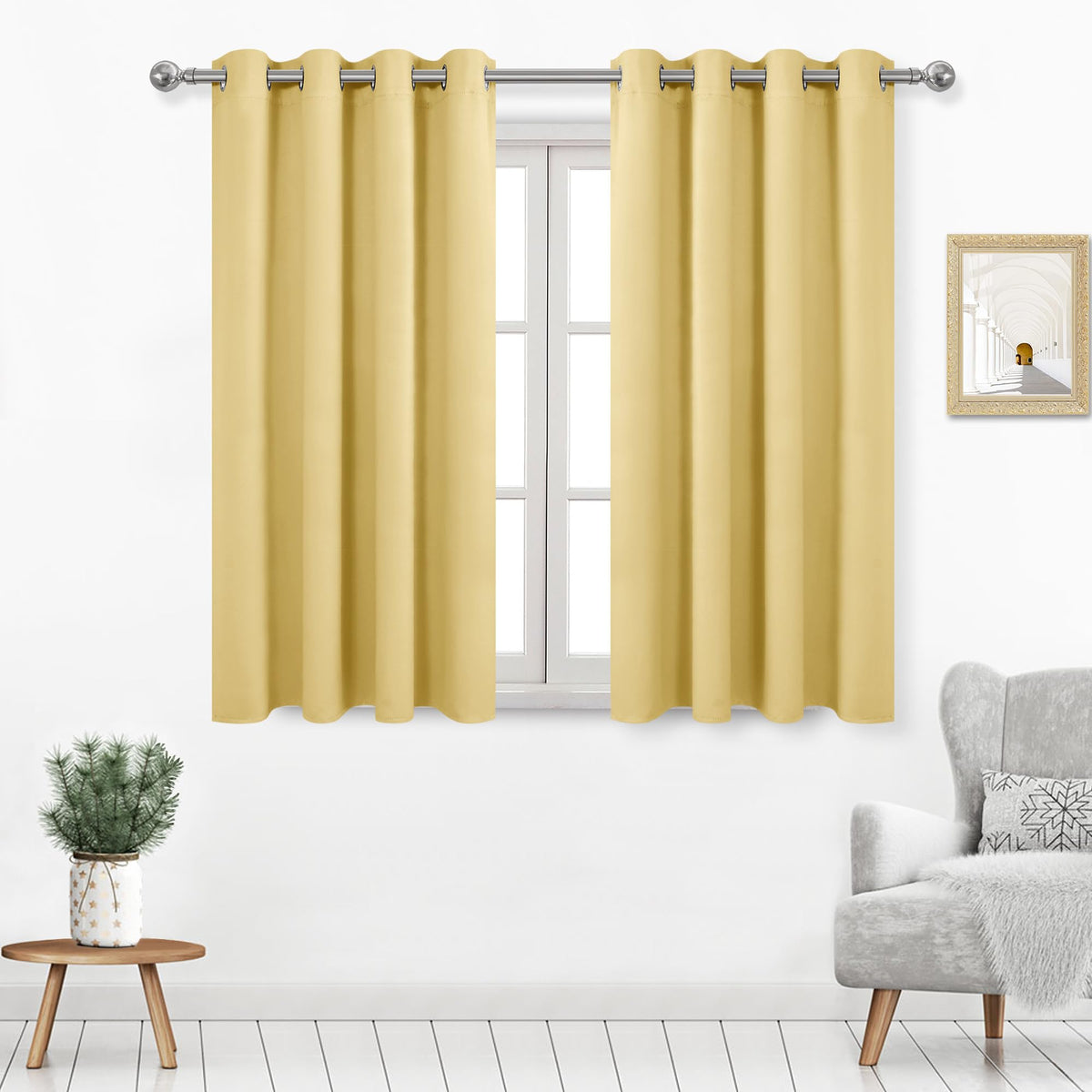 Dwcn Light Yellow Curtains 45 Inch Length, Room Drakening Curtains For Bedroom, Spring Curtains Room Darkening Curtains For Livi