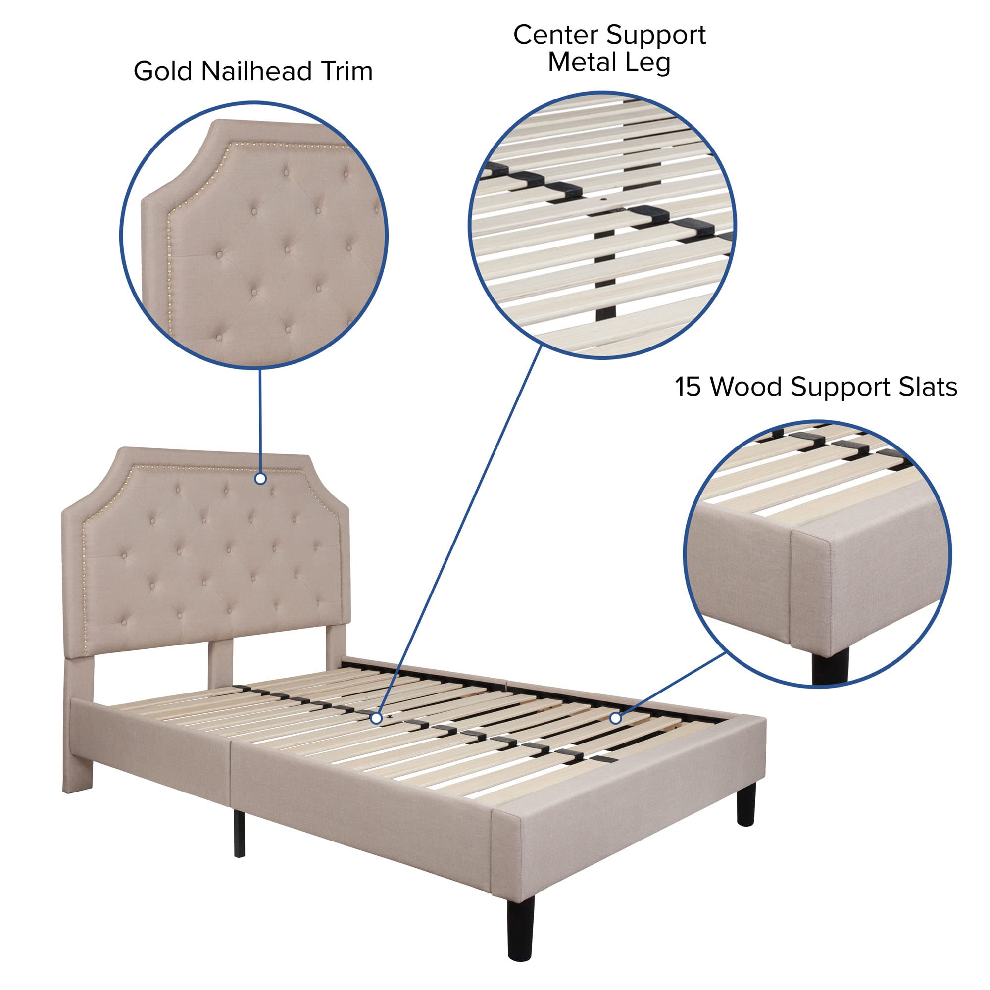 Flash Furniture Upholstered Platform Bed/Mattress Set, Full, Beige