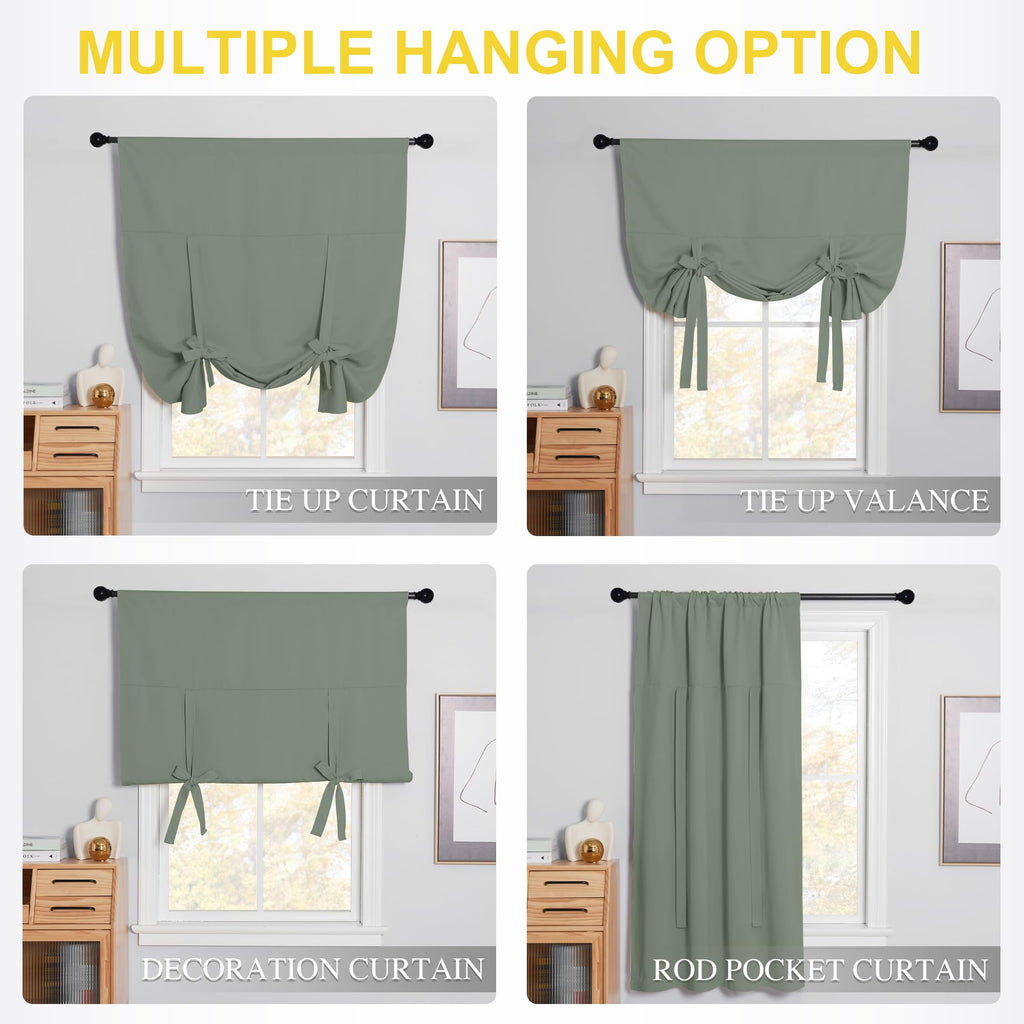 Nicetown Kitchen Window Curtains For Cabinet, Farmhouse Tie Up Short Curtains For Small Window Thermal Roman Shade Adjustable Va