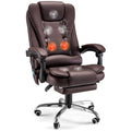 Jfhid Office Chair With Heat Function & 7 Points Vibrating Massage, Ergonomic Recliner Chair W/Footrest Brown Pu Leather Executi