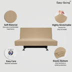 Easy-Going Stretch Futon Slipcover Armless Futon Bed Cover Furniture Protector Without Armrests With Elastic Bottom For Kids, Soft Jacquard Fabric Small Checks (Medium, Sand)
