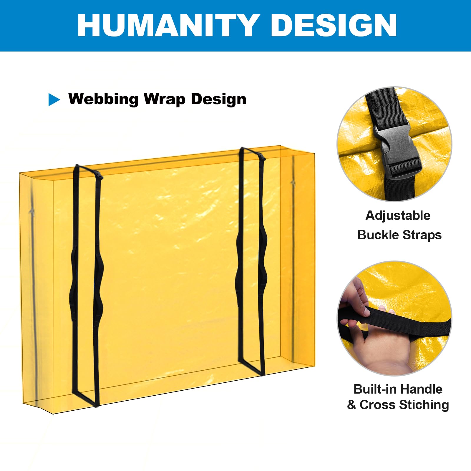 Ticonn Mattress Bags For Moving, Queen Mattress Cover For Moving, Heavy Duty, Full-Around Handle With Adjustable Buckles, Mattress Storage Bag & Moving Supplies (Yellow, Queen)