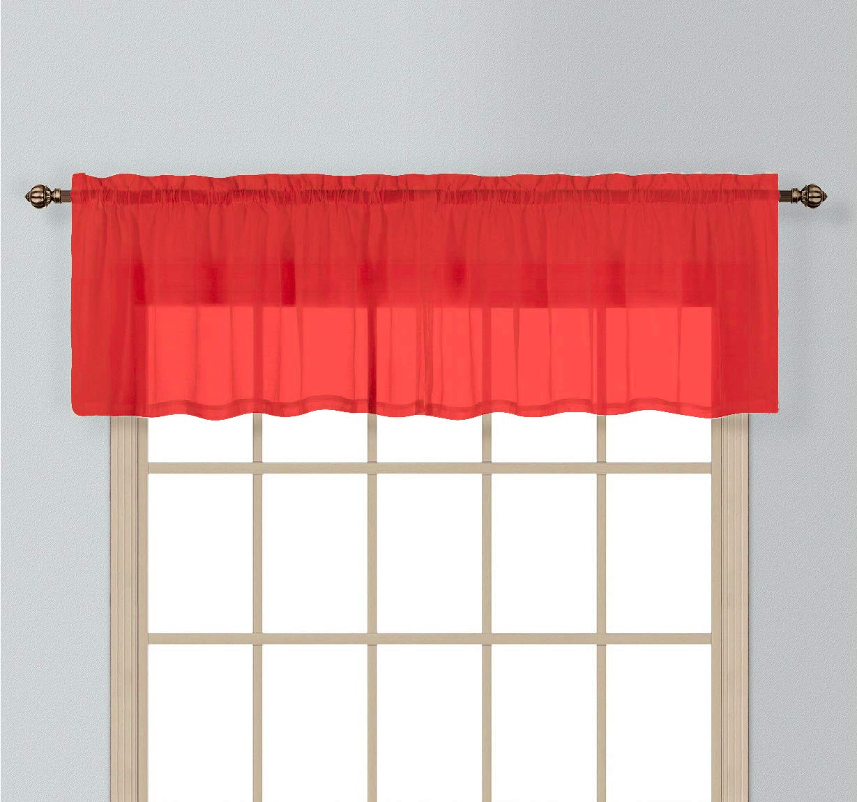 California Drapes 1PC Sheer Voile Window Treatment Valance for Kitchens, Bathrooms, Basements & More (Red, 55 X 14)